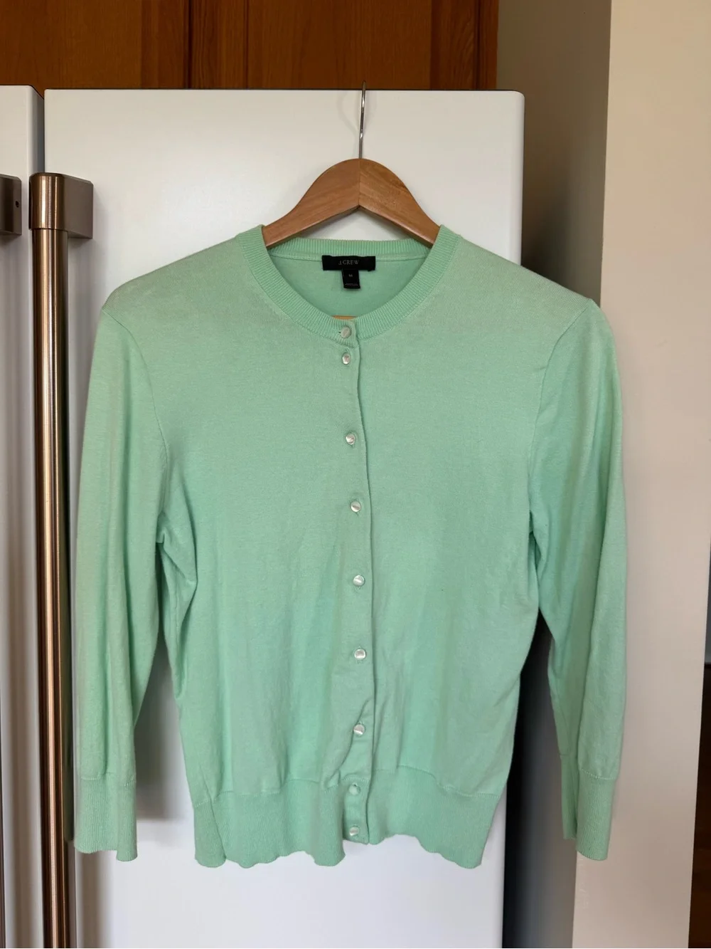 Vintage J. Crew Jackie Cardigan Sweater Womens M Mint Green Cotton Blend RN77388